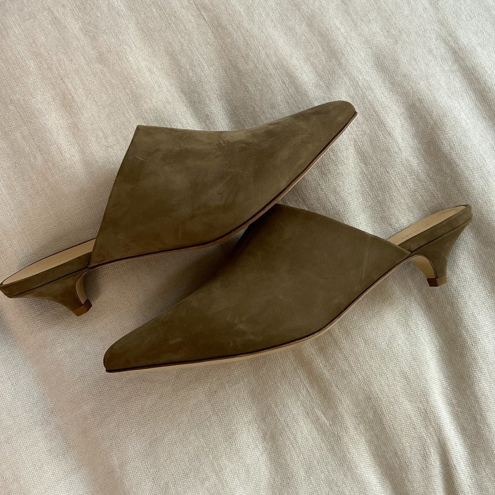 Jenni Kayne Suede Green Kitten Heel Mule